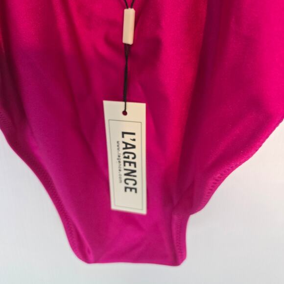 L'Agence Shimmer Solids Lisa Plunge One-Piece Swimsuit Fuchsia  Small NEW - Picture 5 of 10